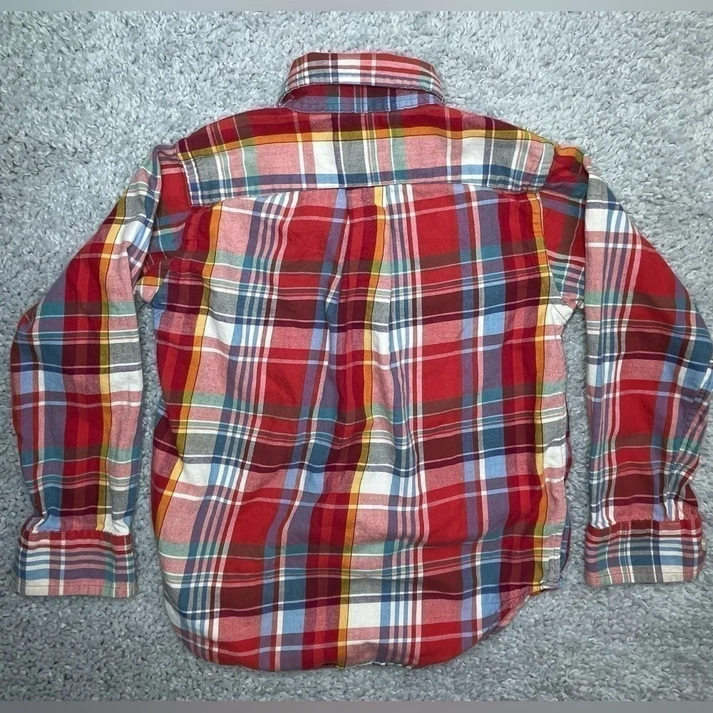 Ralph Lauren Shirt Boys 4 Madras Plaid Long Sleeve Button Down Casual Blue Pony